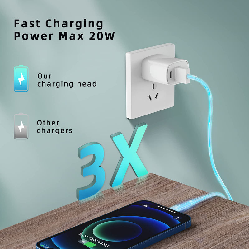 [Australia - AusPower] - USB C Wall Charger, PD 20W USB-C Power Adapter & USB-A Fast Charging Block, Dual Port Fast Charger for Laptops, MacBook, iPad, iPhone, Galaxy, and More 20W PD&QC Fast Charger 