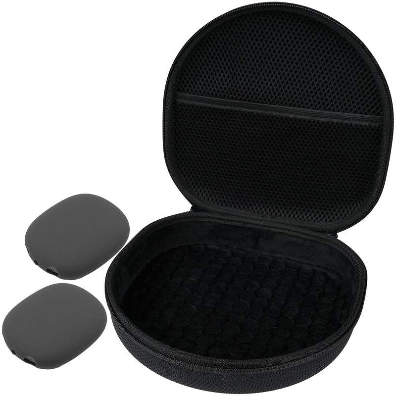 [Australia - AusPower] - ProCase Hard Case for New AirPods Max, Travel Carrying Headphone Case with Silicone Earpad Cover & Mesh Pocket, AirPods Max Protective Portable Storage Bag -Black Black 