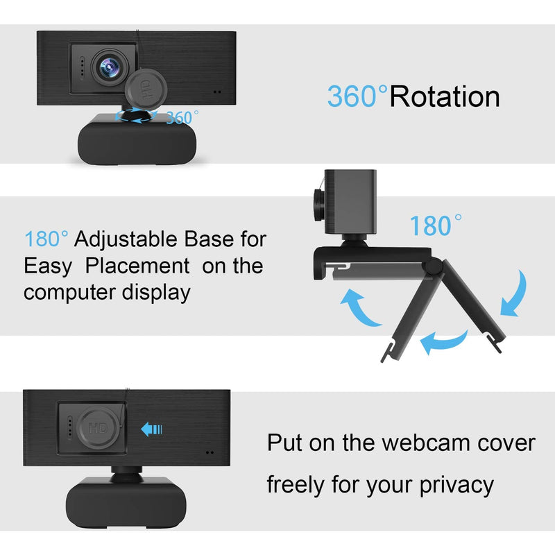 [Australia - AusPower] - 1080P Webcam HD with Privacy Cover - Pro FHD Streaming Web Camera with Digital Microphone - CF921 Black USB Computer Webcam for PC Laptop Desktop Mac Video Calling, Conferencing Skype YouTube Off-black 