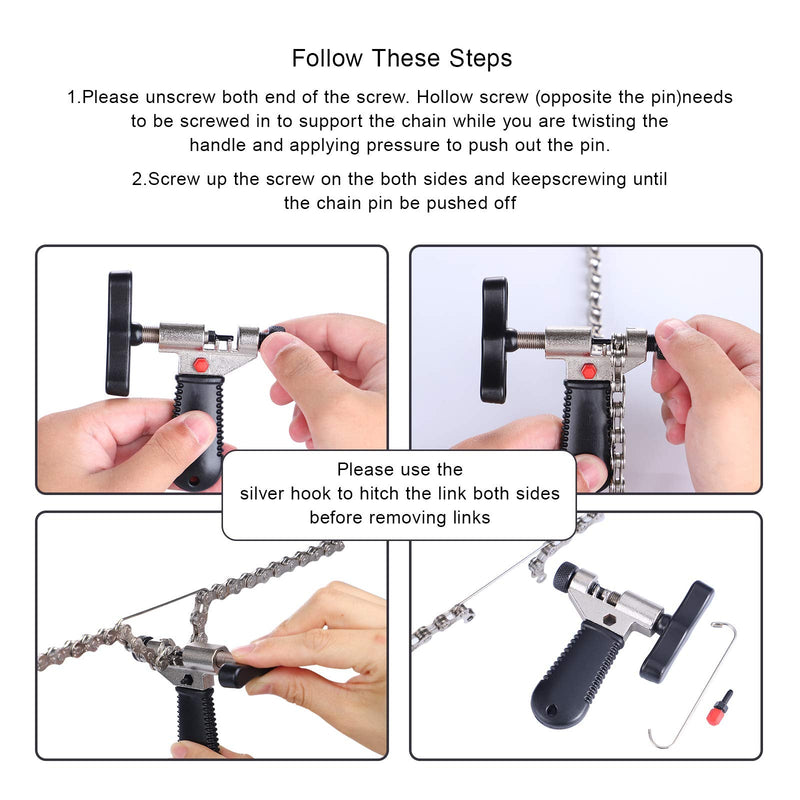 [Australia - AusPower] - Aunocy Bike Chain Removal Tool – Bicycle Chain Repair Kit – Bike Link Plier, Chain Breaker Splitter Tool and 6 Pairs of Links – Easy to Use – Quick Fix – Premium Tool Kit for Cyclists 