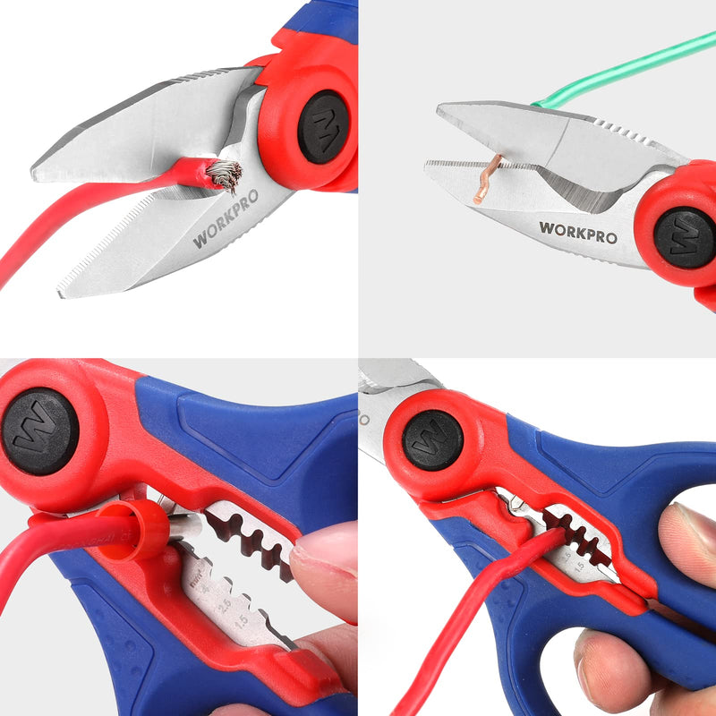 [Australia - AusPower] - WORKPRO Stainless Electricians Scissors, 6.4" Professional Electrician Shears with Wire Stripper for Soft Cable 