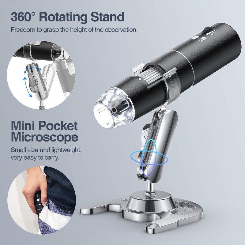 [Australia - AusPower] - Wireless Digital Microscope, YINAMA 50X-1000X Magnification Handheld USB HD Inspection Camera, with Stand Compatible for iPhone,Android,iPad,Mac,Samsung Galaxy,Windows Computer 
