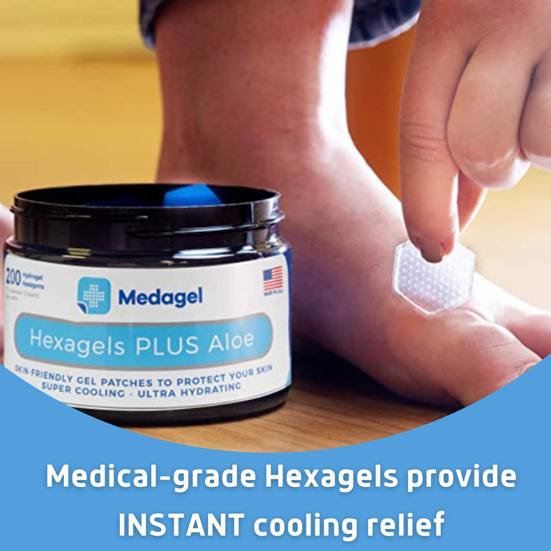[Australia - AusPower] - Medagel Hexagels Plus Aloe Vera - Hydrogel Pads Protection and Treatment | Blister Prevention | Instant Cooling and Soothing Relief of Skin Irritations | 200ct Hexagon Pads 200 Count (Pack of 1) 