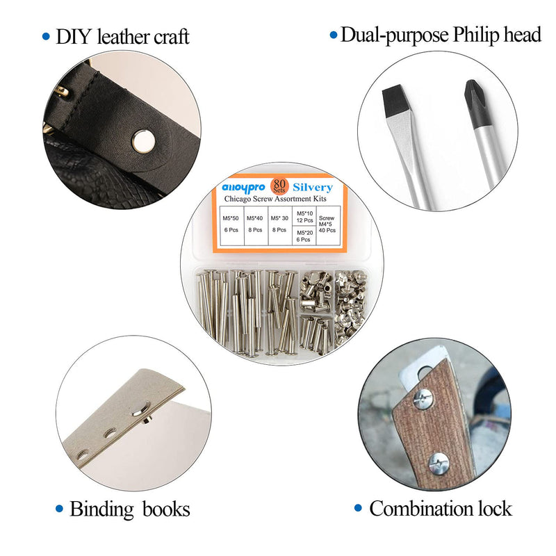 [Australia - AusPower] - Alloypro 80 Pcs Phillips Chicago Binding Screws M5 x 10/20/30/40/50mm (Silvery M5x10/20/30/40/50) Silvery M5x10/20/30/40/50 