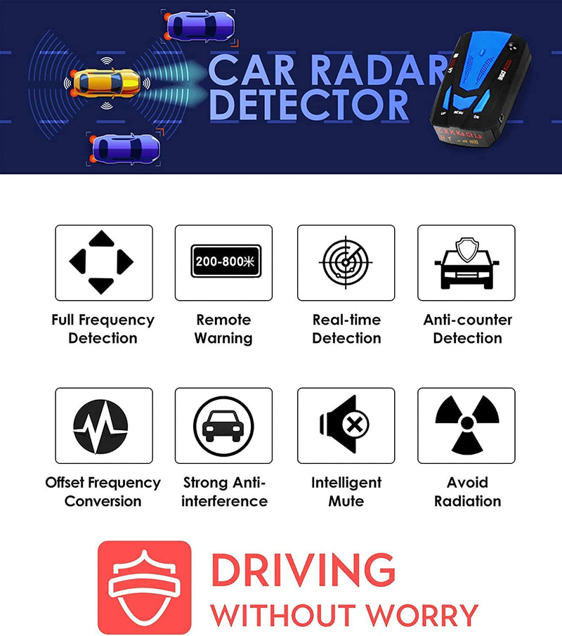 [Australia - AusPower] - MAEAMSY [New Upgrade] Radar Detectors for Cars, 360-Degree Monitoring Long-Distance Remote Warning, Full-Band Monitoring, Voice Prompt, Away from Fines.(V7-Blue) Blue 