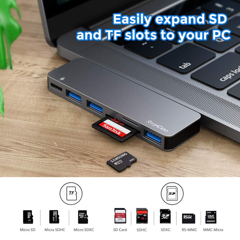 [Australia - AusPower] - USB C Hub Adapter for MacBook Pro/Air M1 2020 2019 2018, 6 in 1 USB-C Accessories Compatible with MacBook Pro 13″ and 15″ with 3 USB 3.0 Ports, TF/SD Card Reader, USB-C Power Delivery 