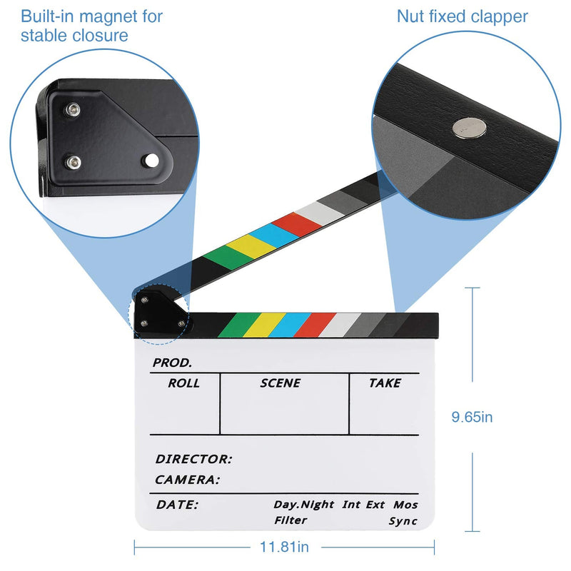 [Australia - AusPower] - Temery Acrylic Film Clapboard -12 x 10in Plastic Film Clapboard Cut Action Scene Clapper Board with a Magnetic Blackboard Eraser and Two Custom Pens 