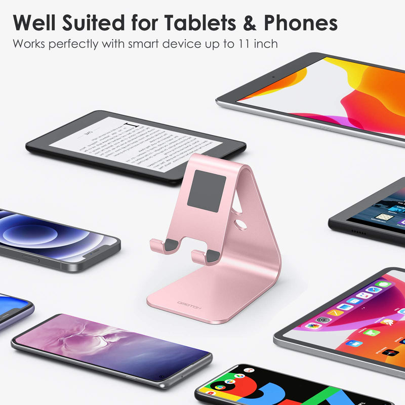 [Australia - AusPower] - Upgraded Aluminum Cell Phone Stand, OMOTON C1 Durable Cellphone Dock with Protective Pads, Smart Stand Designed for iPhone 11 Pro Max XR XS 8 Plus 7 SE, iPad Mini, Android Phones, Rose Gold 