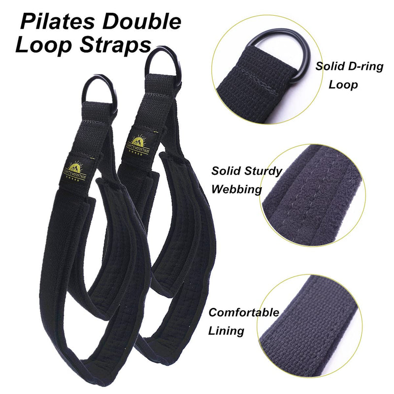 [Australia - AusPower] - Lights Mountain 1 Pair Pilates Double Loop Straps for Reformer, Fitness D-Ring Straps Handle, Yoga Exercise Accessories for Home Gym Workout 