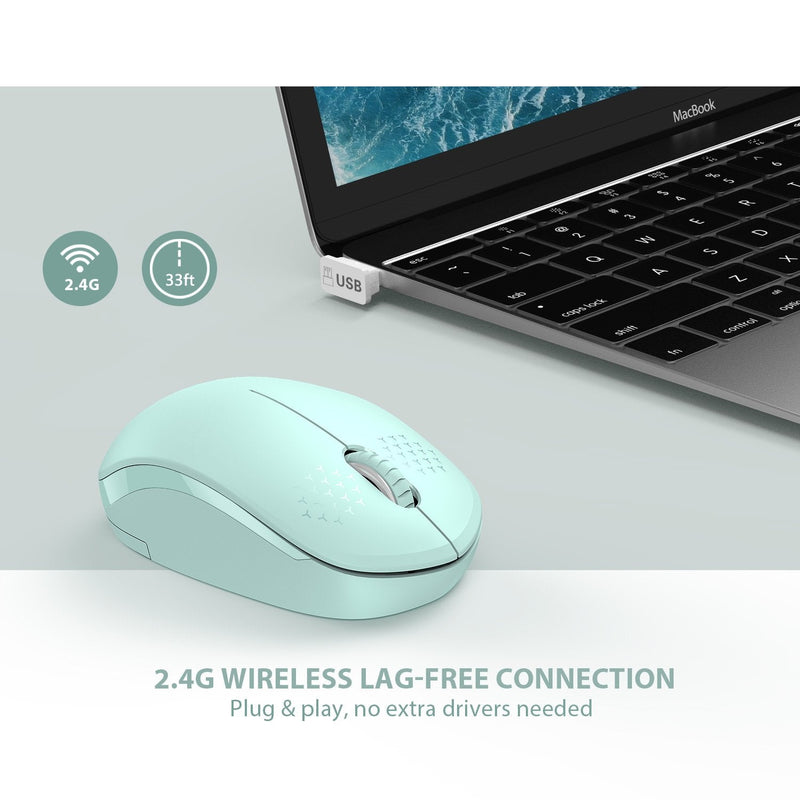 [Australia - AusPower] - seenda Wireless Mouse, 2.4G Noiseless Mouse with USB Receiver - Portable Computer Mice for PC, Tablet, Laptop with Windows System - Mint Green A Mint Green 