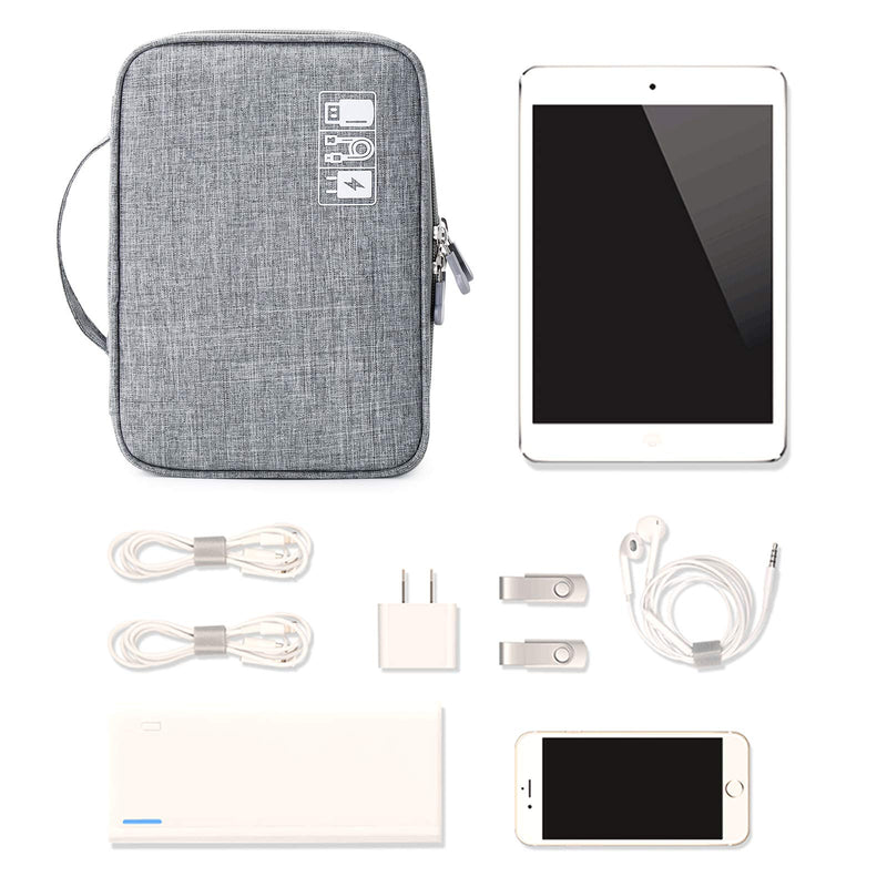 [Australia - AusPower] - Travel Cable Organizer Bag, Electronic Accessories Case Portable Double Layer Cable Storage Bag for Cord,Phone,Charger, Flash Drive, Phone, SD Card,Personal Items - (Grey) S Grey 