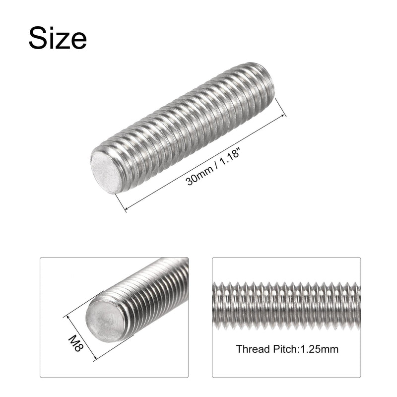 [Australia - AusPower] - uxcell 15Pcs M8 x 30mm Fully Threaded Rod 304 Stainless Steel Right Hand Threads 