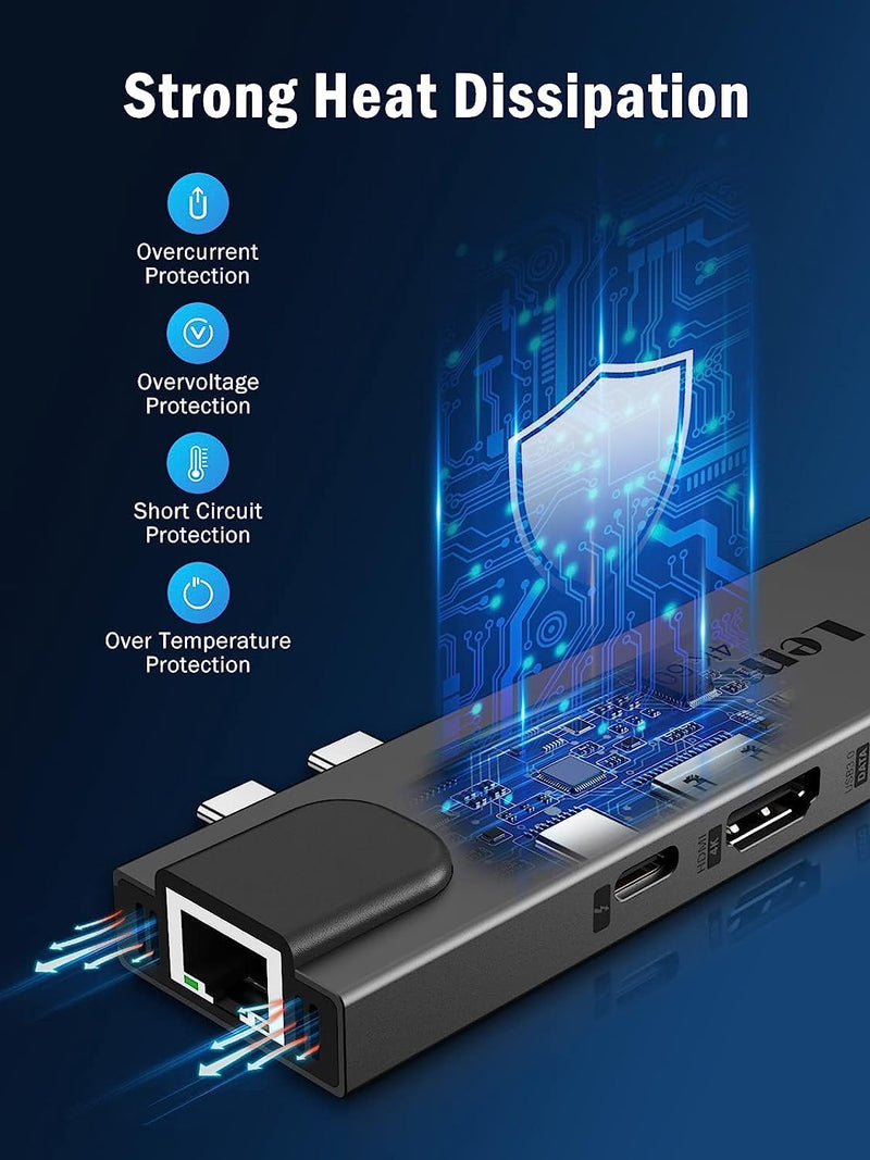 [Australia - AusPower] - Lemorele USB C Hub, 7 in 2 MacBook Pro Air M1 Adapter Dongle Dock Station w/4K@60Hz HDMI, 100W PD Thunderbolt 3, 1000M RJ45 Ethernet, 2 USB 3.0, SD/TF 3.0, for Mac Air/Pro 13 15 16 in 2020/2019/2018 black 