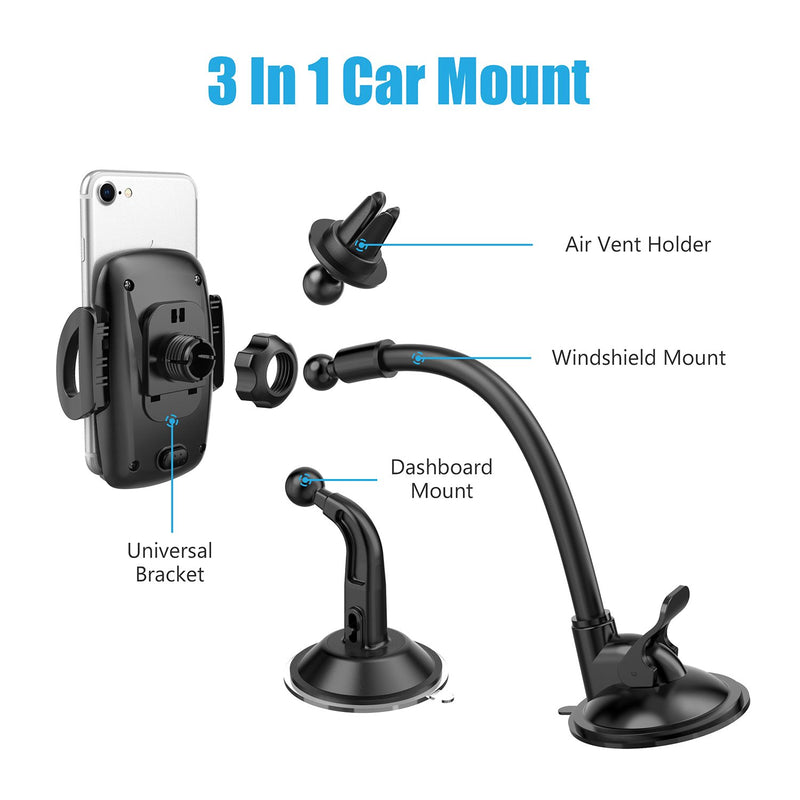 [Australia - AusPower] - WixGear 3-in-1 Universal Car Phone Mount, Phone Holder for Car, Cell Phone Car Mount Air Vent Holder with Dashboard Mount and Windshield Mount for Cell Phones 