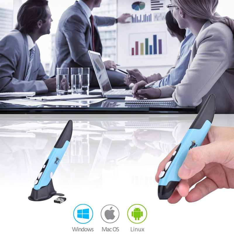 [Australia - AusPower] - Wireless Optical Pocket Pen Mouse,Promi 2.4 Ghz USB 3.0 Wireless Optical 2-in-1 Digital Pen Mouse & Adjustable 800/1200/1600 DPI,Ergonomic Mouse for MacBook Notebook Desktop (Blue) 