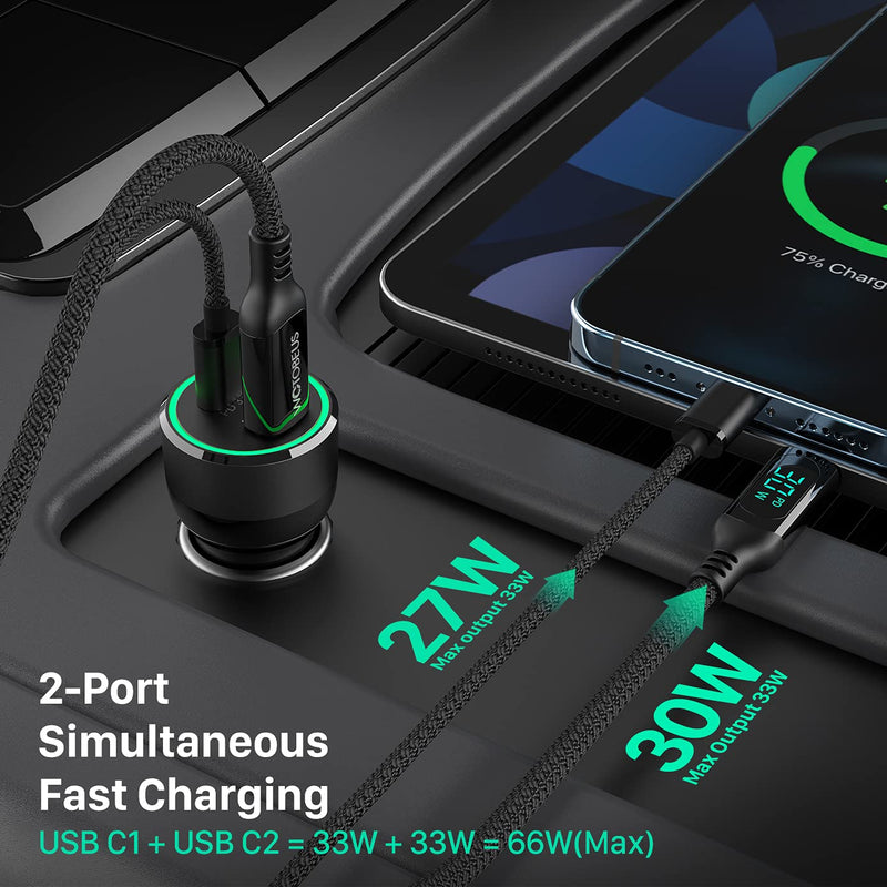 [Australia - AusPower] - WOTOBEUS 66W USB C Car Charger Adapter Dual PD 33W 30W PPS 25W Type C Super Fast Charging Cigarette Lighter for iPhone 13 12 11 Pro Max iPad Samsung Galaxy 5G Note S22 S21 S20 Ultra Plus Pixel 6 5 LG 