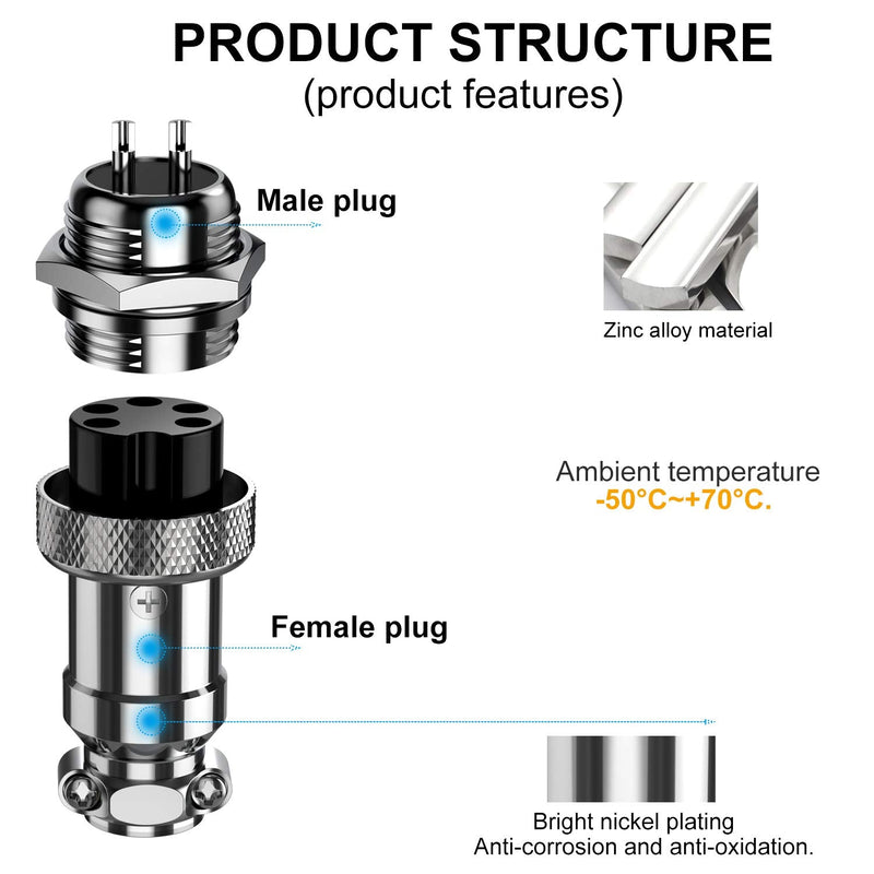 [Australia - AusPower] - DIYhz GX16 4 Pins Panel Metal Mount Circular Metal Aviation Connector Adapter Male Female Plug Socket - 10 Pcs 