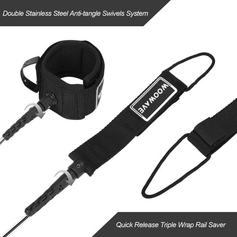 [Australia - AusPower] - WOOWAVE SUP Leash Premium Stand Up Paddle Board Surfboard Leash Coiled 8/10 feet Stay on Board with Waterproof Wallet/Phone Case Black 10ft & 7mm 