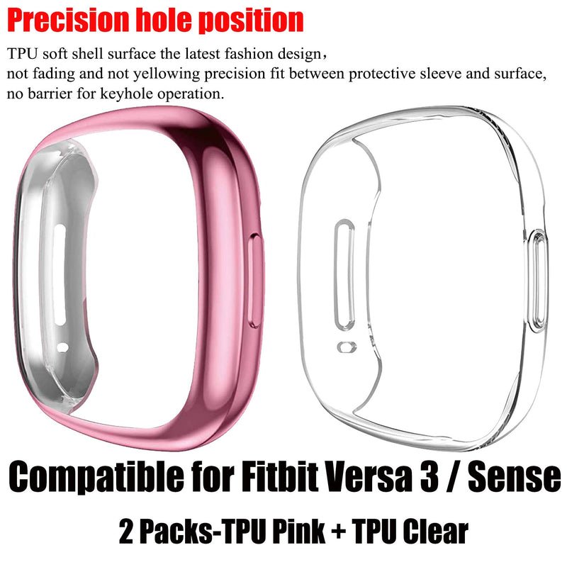 [Australia - AusPower] - Compatible for Fitbit Versa 3 Watch Bands with [2 Pack] Case, Mesh Loop Replacement Bracelet Strap + Soft TPU Bumper Screen Protector Cover for Versa 3/Sense (Rose Pink) Rose Pink 