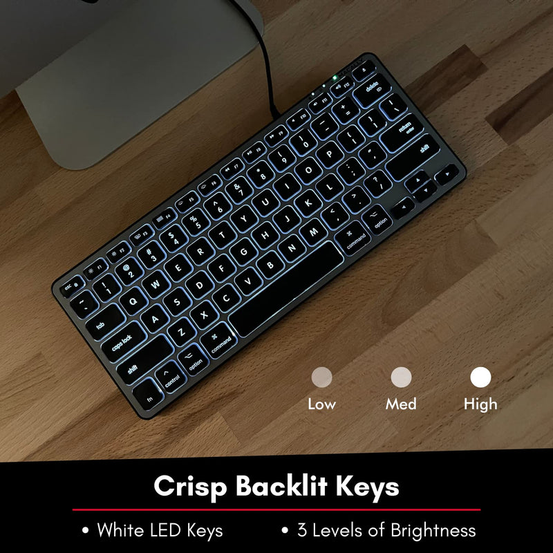 [Australia - AusPower] - Macally Backlit Mac Keyboard Wired - The Perfect Size and Lighted - Slim and Compact Apple Keyboard with 3 Level Brightness LED Keys - Small Wired Keyboard for Mac, MacBook Pro/Air, iMac (Space Gray) 