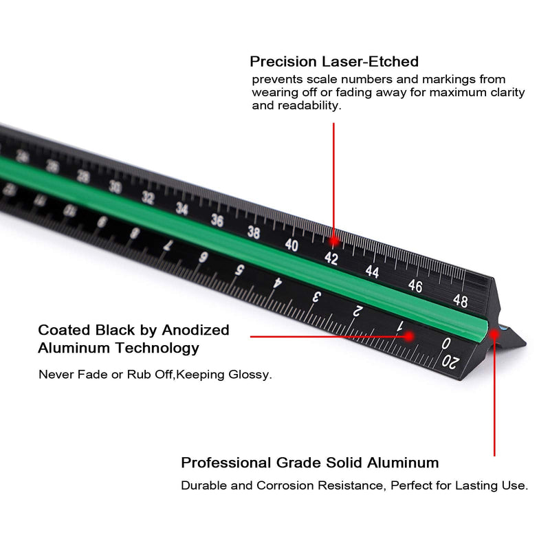 [Australia - AusPower] - OwnMy 3 Pack 12 Inch Solid Aluminum Triangular Architect Scale Ruler Set, 3-Colors-Groove Architectural and Engineer Scale Metal Ruler Set, Clear Scales Drafting Rulers for Engineer Blueprint Project Imperial Scale 
