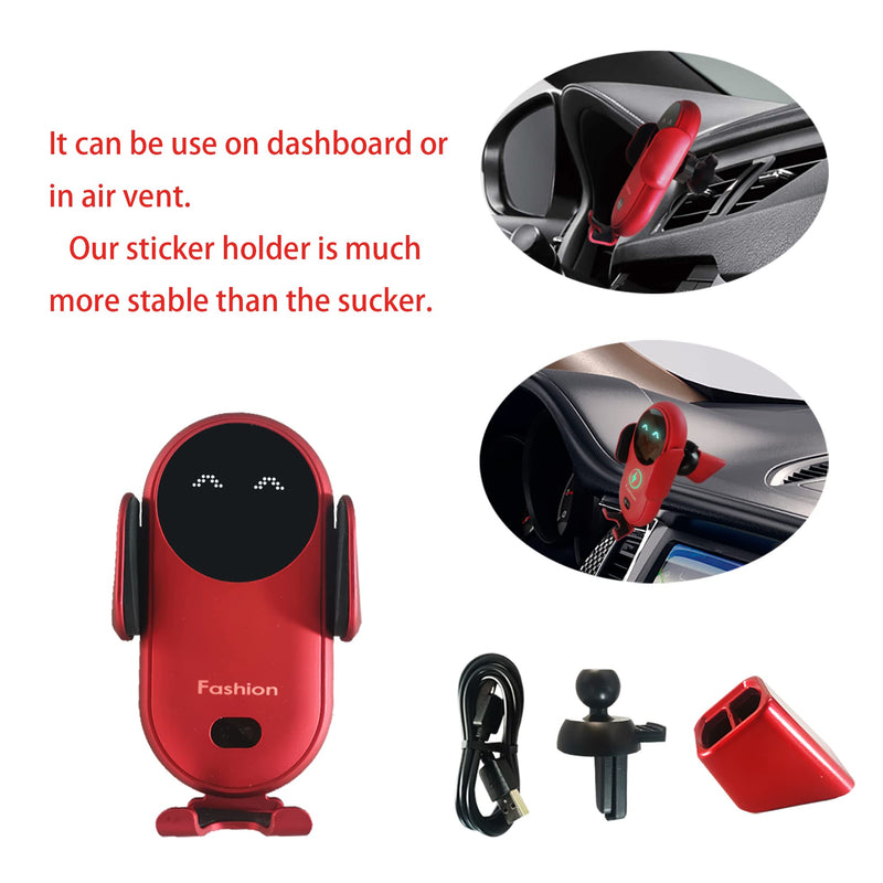 [Australia - AusPower] - Peanutech Wireless Car Charger Mount Auto Clamping with Light Fast Charging and Smart Sensor, Compatible for iPhone13/12 11/ Pro/XS/XR/ 8 Plus, Samsung S22/21/20/10/9 Note20/10/9 (Red) 