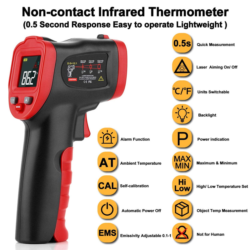 [Australia - AusPower] - Digital Laser Infrared Thermometer Cooking Gun Handheld Temp Gun with Alarm Function, Non-Human Laser IR Thermometer for Kitchen,BBQ, Objects, Water & Industrial, -58℉~1112℉ -58℉~1112℉ 
