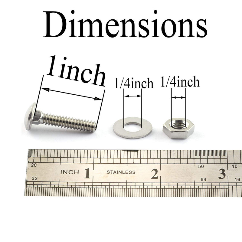 [Australia - AusPower] - RuiLing 10 Set Carriage Bolt Sets 304 Stainless Steel Carriage Screw Hex Nut and Flat Washer Kits 1/4-20 Inches 1/4"-20*1" 