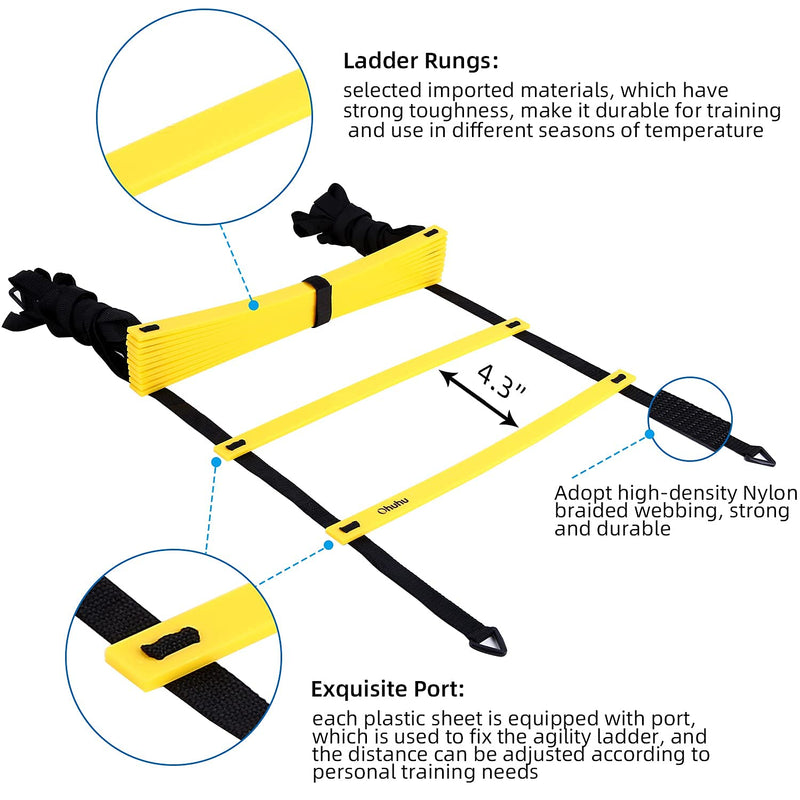 [Australia - AusPower] - Ohuhu Agility Ladder 17ft 12 Rung Speed Training Exercise Ladders for Soccer Football Boxing Footwork Sports Speed Agility Training Equipment with Carry Bag Yellow or Blue 
