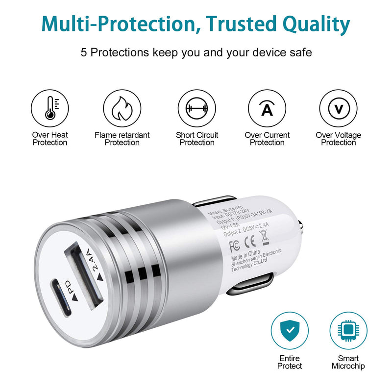 [Australia - AusPower] - USB C Car Charger Fast Charging C Cord for Samsung Galaxy S22 S21 Ultra/S21+/S20 FE/Note 21 Plus 20 S10e S9 A01 A71 A72 A52 A32,LG V60 K51 V50 V40 V30,Oneplus 9 Pro 8 8T 7,30W Phone Automobile Adapter Silver 