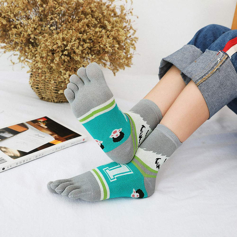 [Australia - AusPower] - ZAKASA Womens Toe Sock Cotton Five Finger Running Ankle Novelty Socks (Animal cat, US shoe 6-9) 805 