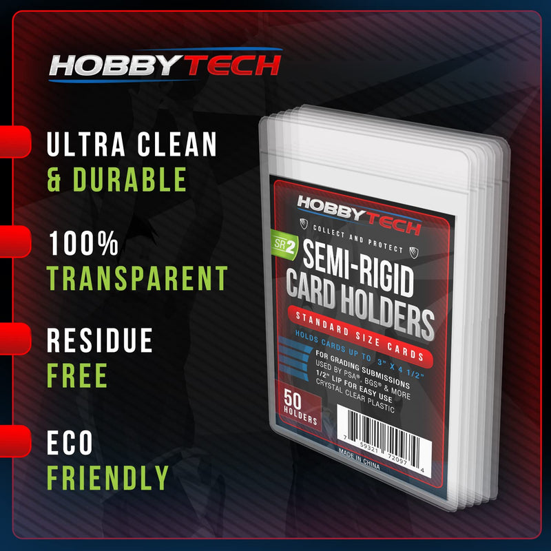 [Australia - AusPower] - HOBBYTECH - 50 Pcs Semi-Rigid Card Holder SR2 - Fits Standard Size Cards - Premium Hard Card Sleeves for Grading with PSA, BGS & More - Protects Your Sports Cards, Pokemon, MTG, Yu-Gi-Oh (1 Pack) 