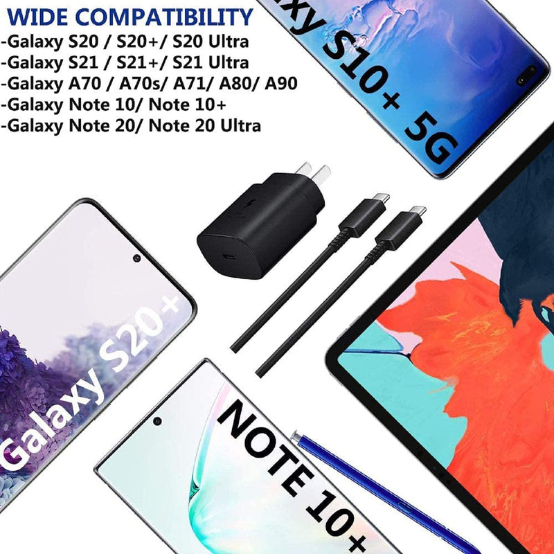 [Australia - AusPower] - Super Fast Charger, 25W Type C Super Fast Charging,Wall Charger with USB Type C Cable【5ft 】 for Samsung Galaxy S21/21 Ultra/S21 Plus/S20/S20 Ultra/Note 20 Ultra/Note 10 Plus/S10/S10e/S9 Plus/S8 Plus 