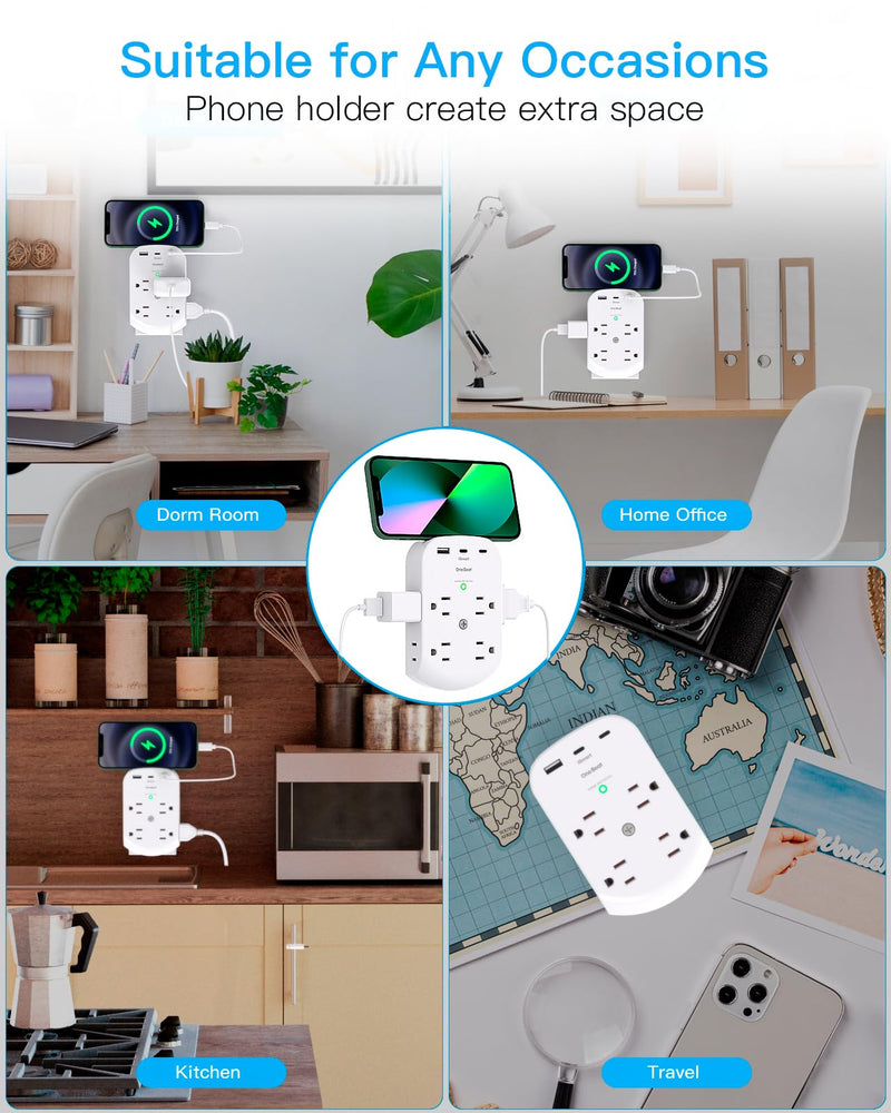 [Australia - AusPower] - Surge Protector Outlet Extender, 8 Multi Plug Outlet with 3 USB Wall Charger (2 USB C Port), 3 Sided Multi Plug Wall Outlet Splitter, Multiple Plug Adapter for Home Office Dorm Room 8AC 
