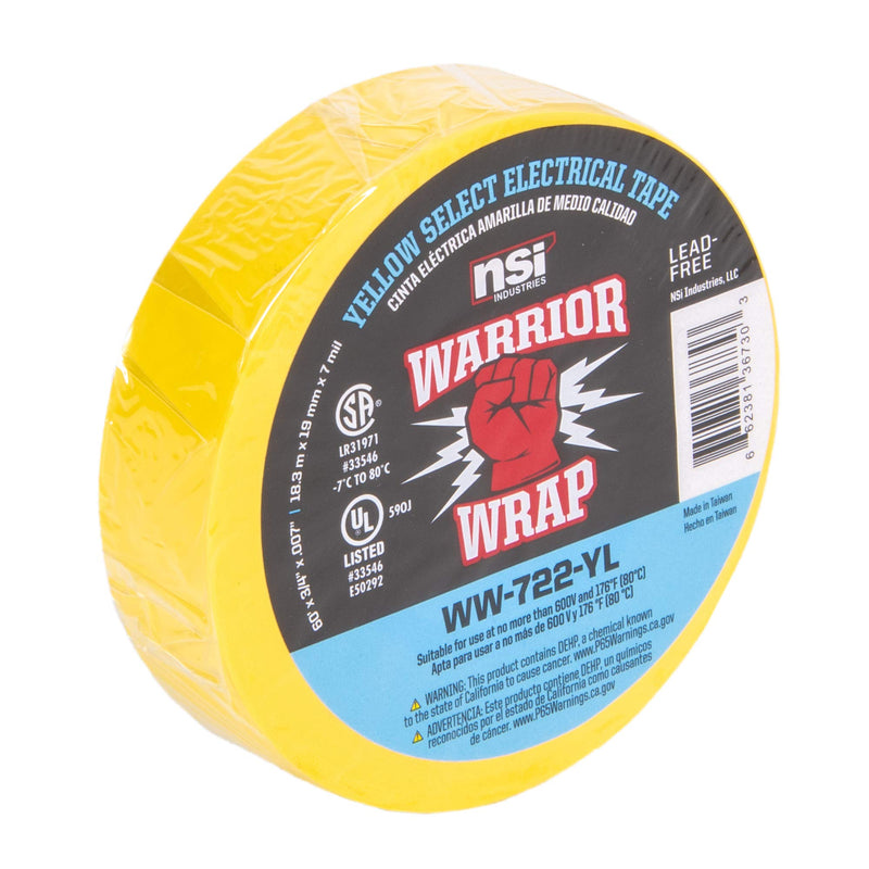 [Australia - AusPower] - NSi Industries WarriorWrap Select 3/4 in. x 60 ft. 7 mil Vinyl Electrical Tape, Yellow (WW-722-YL) 