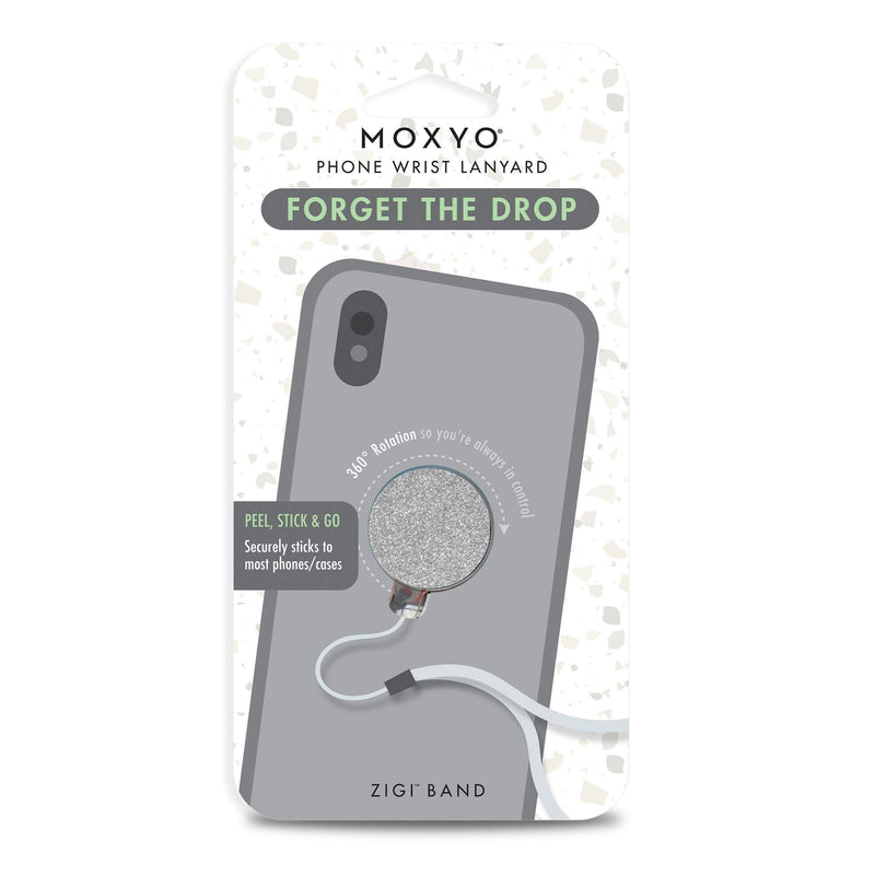 [Australia - AusPower] - MOXYO - Zigi Band - Universal Cell Phone Lanyard, Charm and Wrist Strap, Works with All Smartphones and Tablets Including iPhone and Galaxy & Most Cases Silver Glitter with Gray Lanyard 