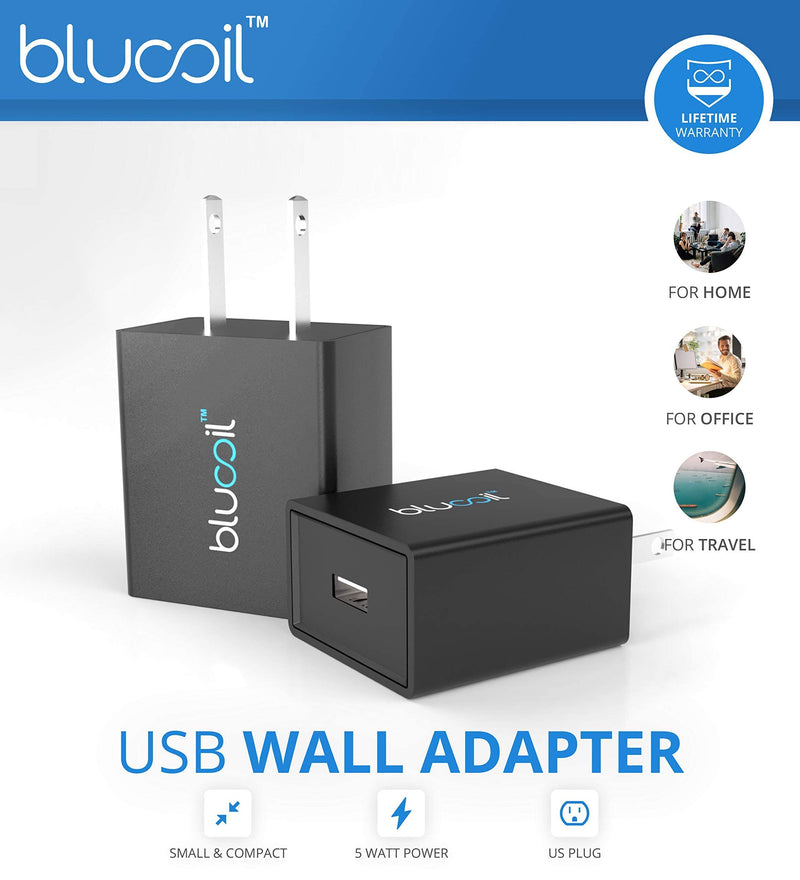 [Australia - AusPower] - Blucoil USB Universal Wall Charger with 5V 1000mA Output Power, USB 2.0 Port, Over Current Protection for Portable Headphone and Amplifiers, Other Electronic Devices (Model No. KA25-0501000US) 