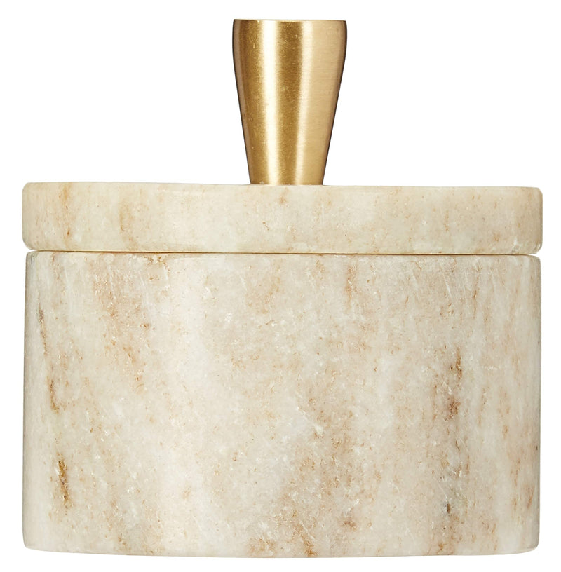 [Australia - AusPower] - Queenza Brown Marble Salt Cellar with Natural Variation of Color - 3 Inch Salt Container with Premium Brass Knob on Lid for Easy Holding 