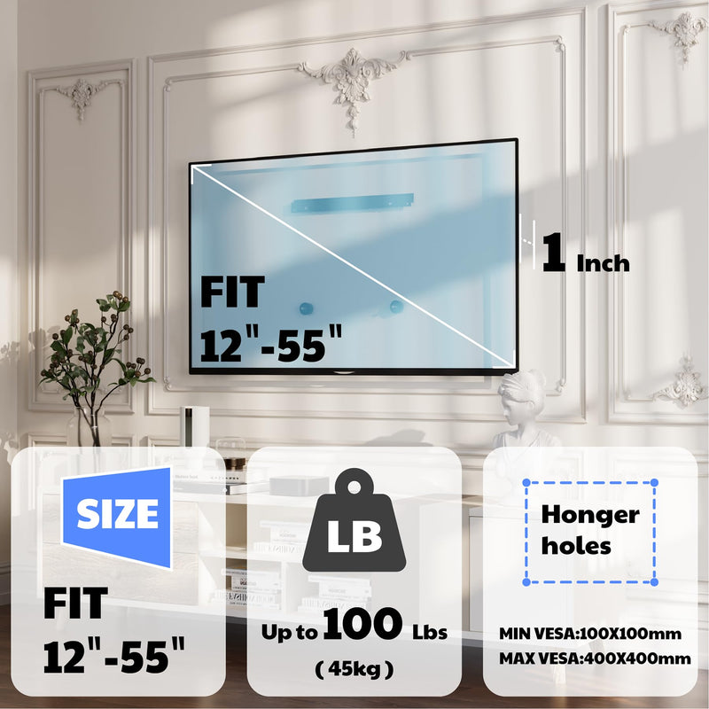 [Australia - AusPower] - EZISE Studless TV Drywall Mount for 12-55 Inch Flat Screen, Slim No Drill TV Wall Mount Holds up to 100 lbs, No Stud Easy Install with Nails, Max VESA 400x400mm 