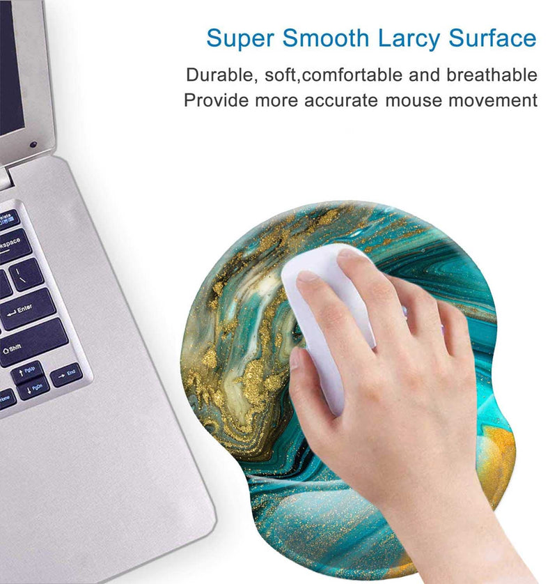 [Australia - AusPower] - Ergonomic Design Mouse Pad with Wrist Rest Support, Knocent Cute Lycra Cloth, Non-Slip PU Base Mat, Pain Relief Mousepad for Gaming & Working (Wrist Green Gold Marbling) (N7-GL53-R8G9) Wrist Green Gold Marbling 