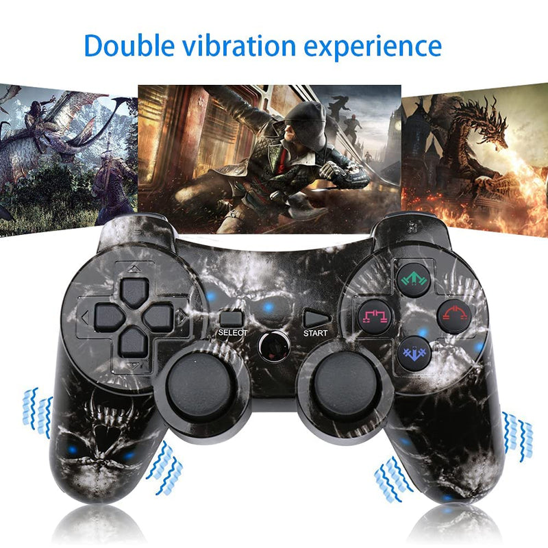 [Australia - AusPower] - CHENGDAO Wireless Controller 2 Pack Compatible with Playstation 3 with High Performance Double Shock,Motion Control,USB Cable (Skull + Galaxy) Skull + Galaxy 