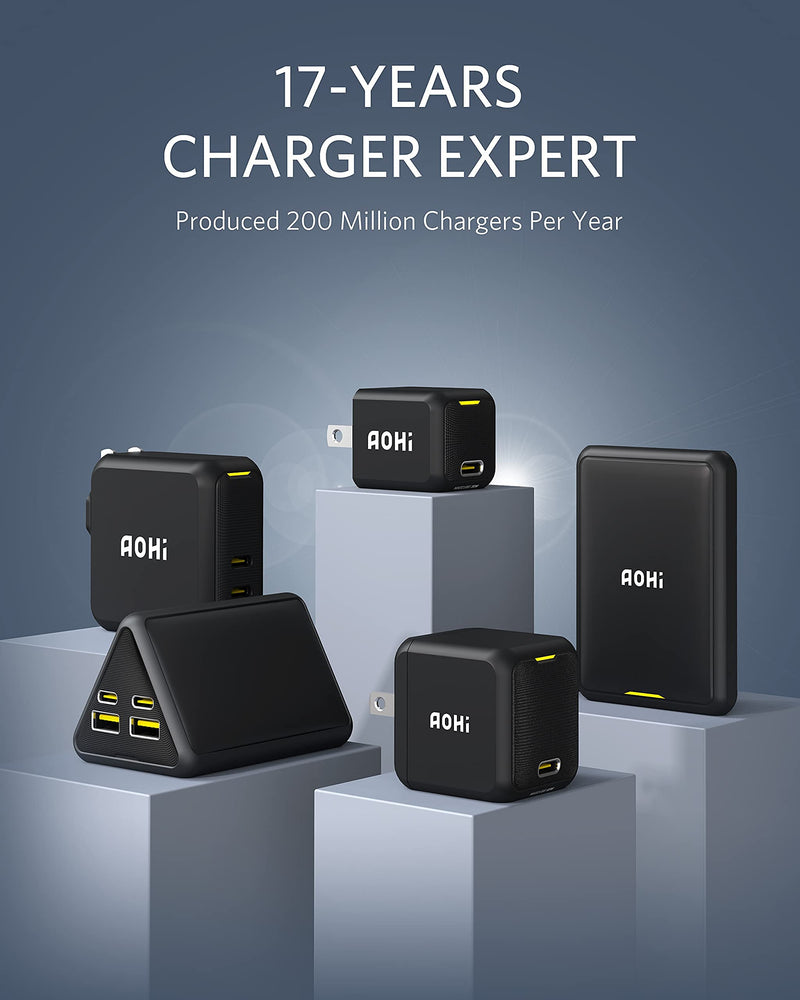 [Australia - AusPower] - USB C Charger, AOHI Magcube 30W PD Mini Fast Charger GaN+ Wall Charger Power Adapter with 3ft USB C to USB C Cable for Galaxy S21+/ Note 10+, Pixel and More 