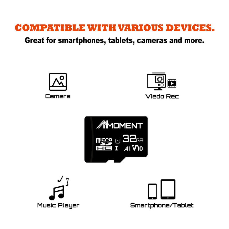 [Australia - AusPower] - MMOMENT Micro SDHC Card, A1, UHS-I, U1, V10, Class 10 Compatible, Read Speed Up to 90 MB/s, SD Adapter Included (32GB, Black - A1, U1, V10) 32GB, Black - A1, U1, V10 