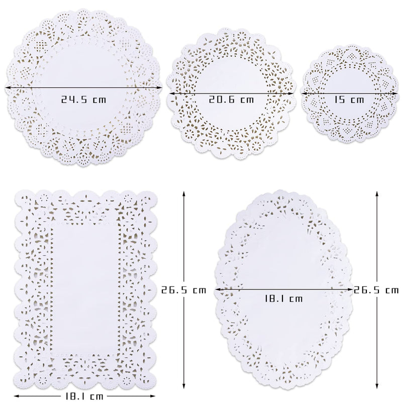 [Australia - AusPower] - GothaBach 250PCS paper doily lace, various sizes, food-grade modern decorative in bulk, add elegance to crafts, coffee, cakes, desserts, dining tables, weddings (round rectangle oval white) 