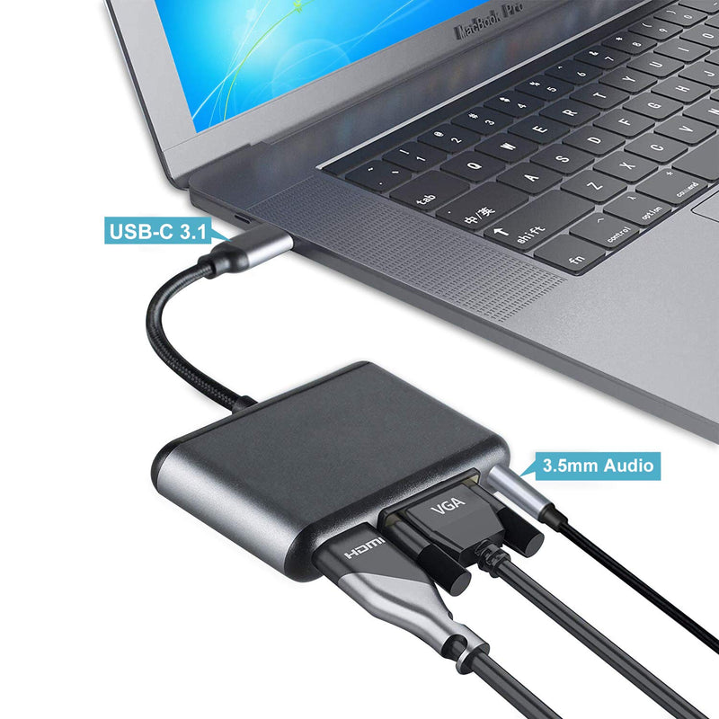 [Australia - AusPower] - USB C to HDMI VGA Audio Adapter, avedio links 3 in 1 USB Typ-C 3.1 Hub to 4K HDMI,1080P VGA and 3.5mm Audio Multiport Converter for Samsung S9/S8/Note 9/8/Chromebook 