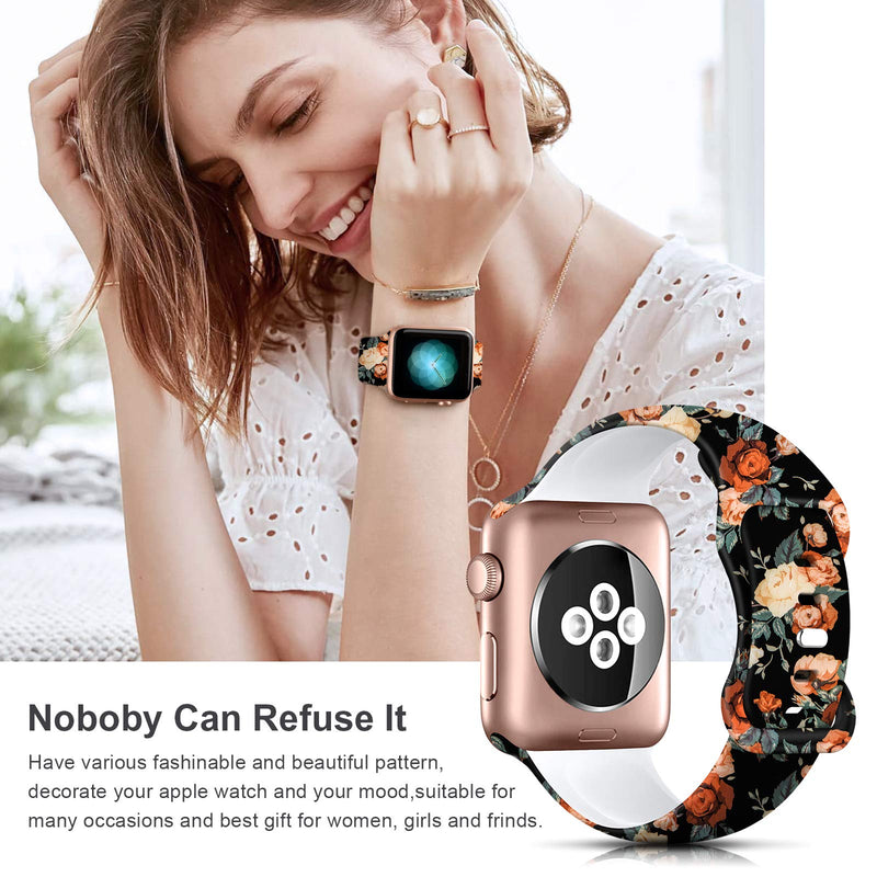 [Australia - AusPower] - Sport Band Compatible with Apple Watch Bands 45mm 42mm 44mm Size for Women Men,Floral Silicone Printed Fadeless Pattern Band for iWatch Series 7 6 5 4 3 2 SE ,Red Floral,42MM/44MM S/M Red Floral 42MM/44MM/45MM S 