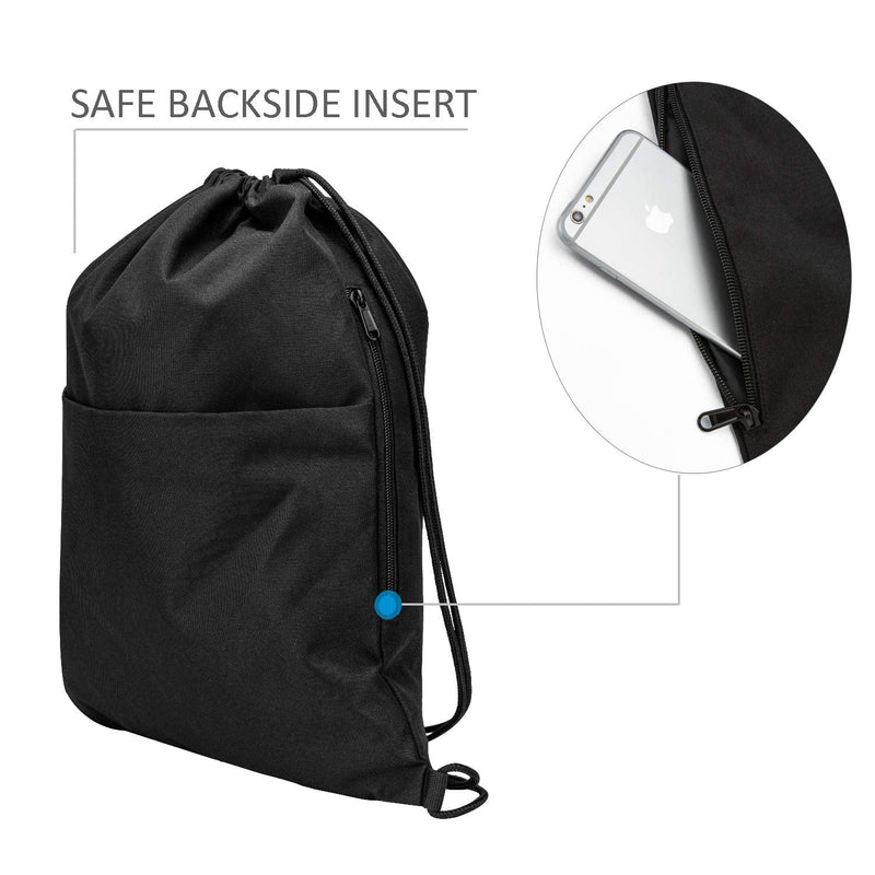 [Australia - AusPower] - Vorspack Drawstring Backpack Water Resistant String Bag Sports Sackpack Gym Sack with Side Pocket for Men Women Black 