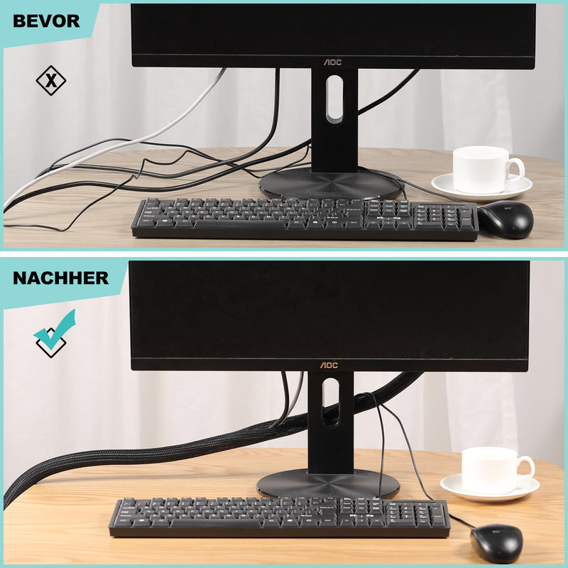 [Australia - AusPower] - AGPTEK Cable Management Sleeve Cover, 20ft - 1 inch Cord Management System for Desk PC TV Computer Projector Wires Protection and Organization, Home, Theater and Office, Black 20ft - 1'' 