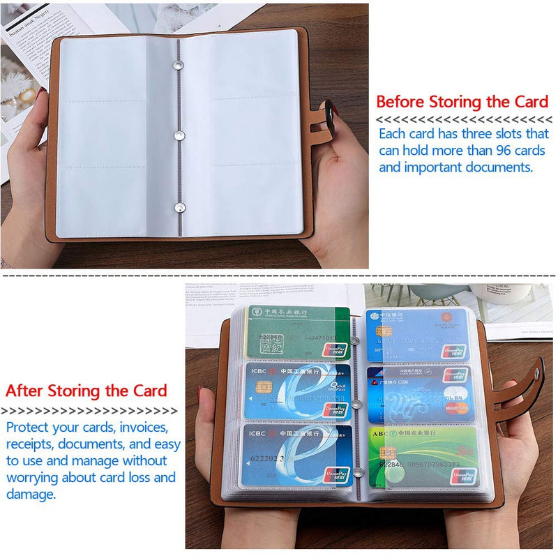 [Australia - AusPower] - Leather Business Card Organizer, RFID Blocking Credit Card Holder, Professional Business Card Holder and Name Card Book, Credit Card Protector - Holds 96 Cards (Black) Black 