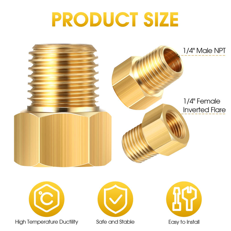 [Australia - AusPower] - 6 Pieces 1/4 Inch Male NPT x 1/4 Inch Female Inverted Flare Propane Fitting NPT Reducer Brass Female NPT Pipe Adapter Brass Bushing Reducer Brass Threaded Pipe Connector for Fuel, Oil Convert 